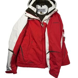 Columbia Titanium Ski Jacket Omni-Tech Hooded Colorblock Mens Medium Red White